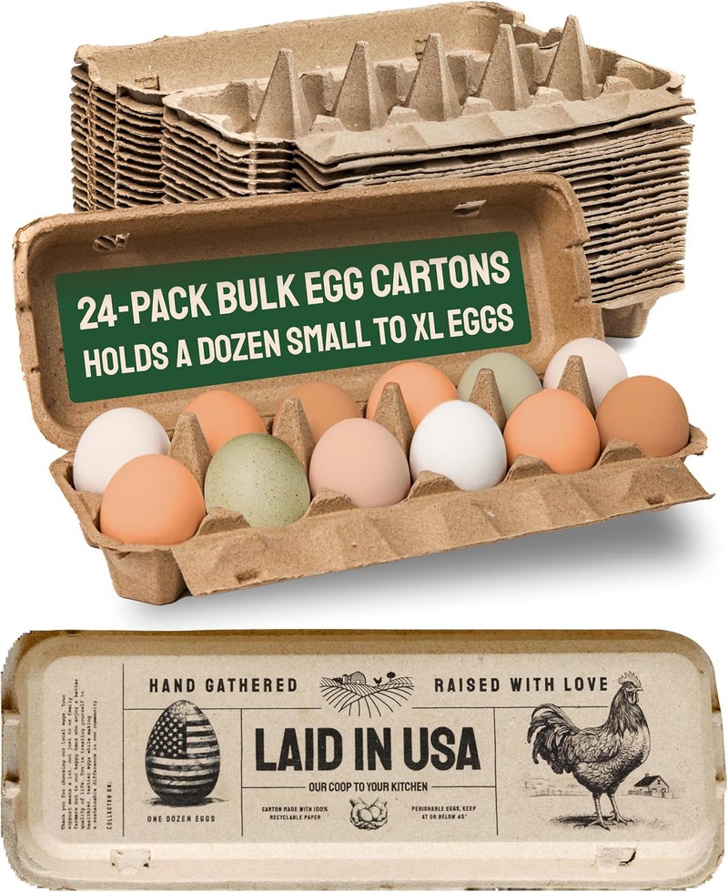 PTCOM Hatortempt Bulk Egg Cartons - 24-Pack, Reusable 12-Count Basket - Recycled Paper Pulp Protection & Ventilation - Fits Small to XL Sizes - Dozen Egg Carton Basket - Image 1